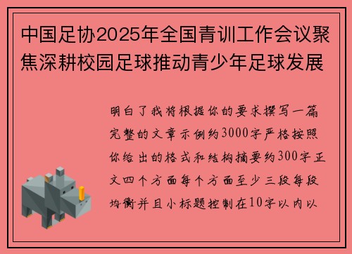 中国足协2025年全国青训工作会议聚焦深耕校园足球推动青少年足球发展